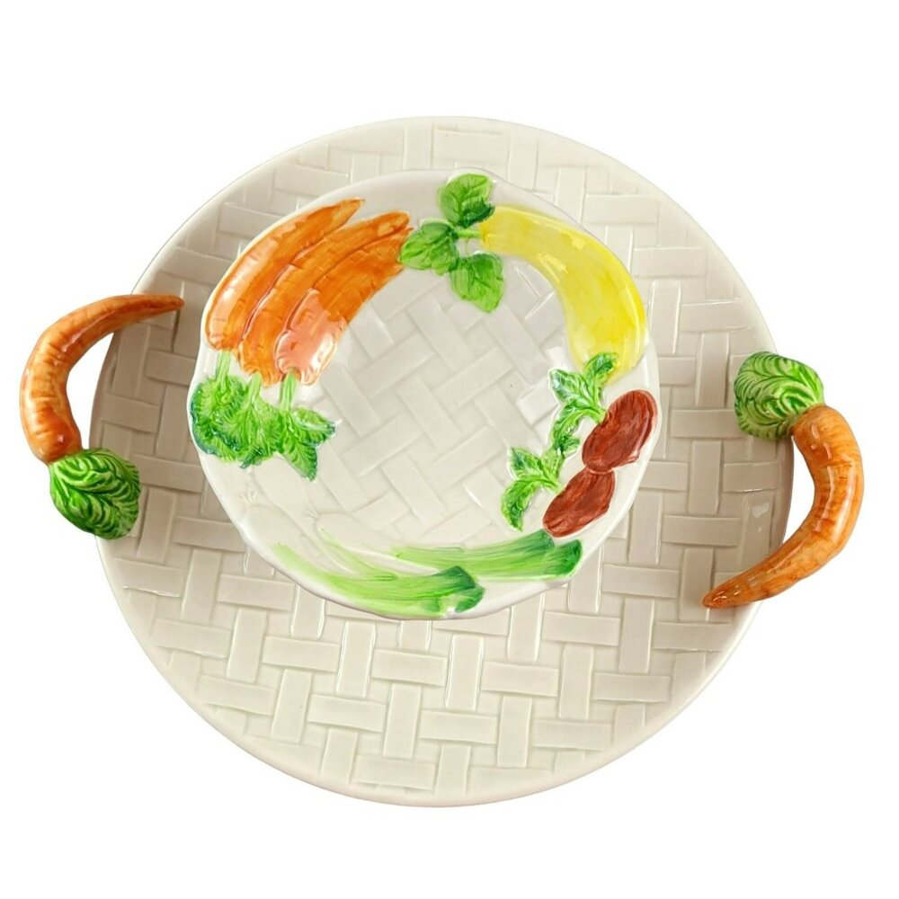 Fitz and Floyd Vintage Serving Plate with Detachable Bowl Vegetable Dish JH1570 - Picture 3 of 10